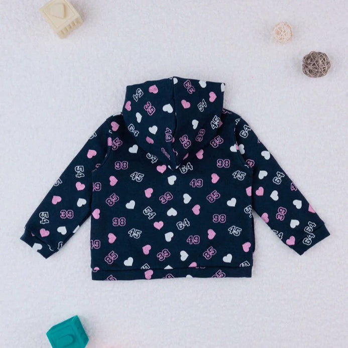 PRNT Glitter Hearts Print Navy Blue Zipper Hoodie