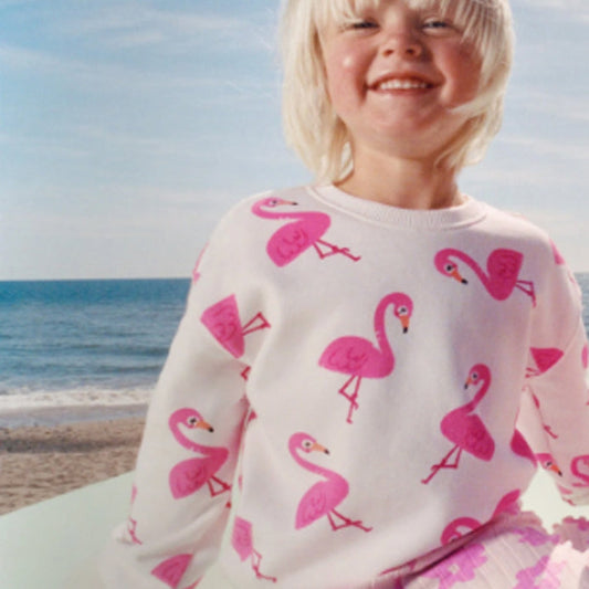 ZR white flamingo terry sweatshirt