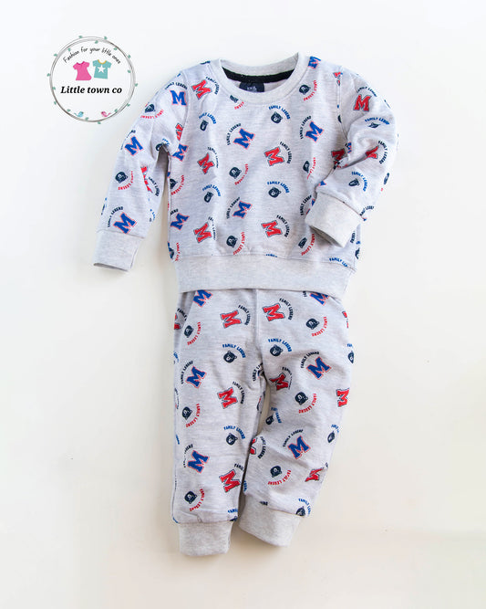 Teddy bear M print grey tracksuit for kids