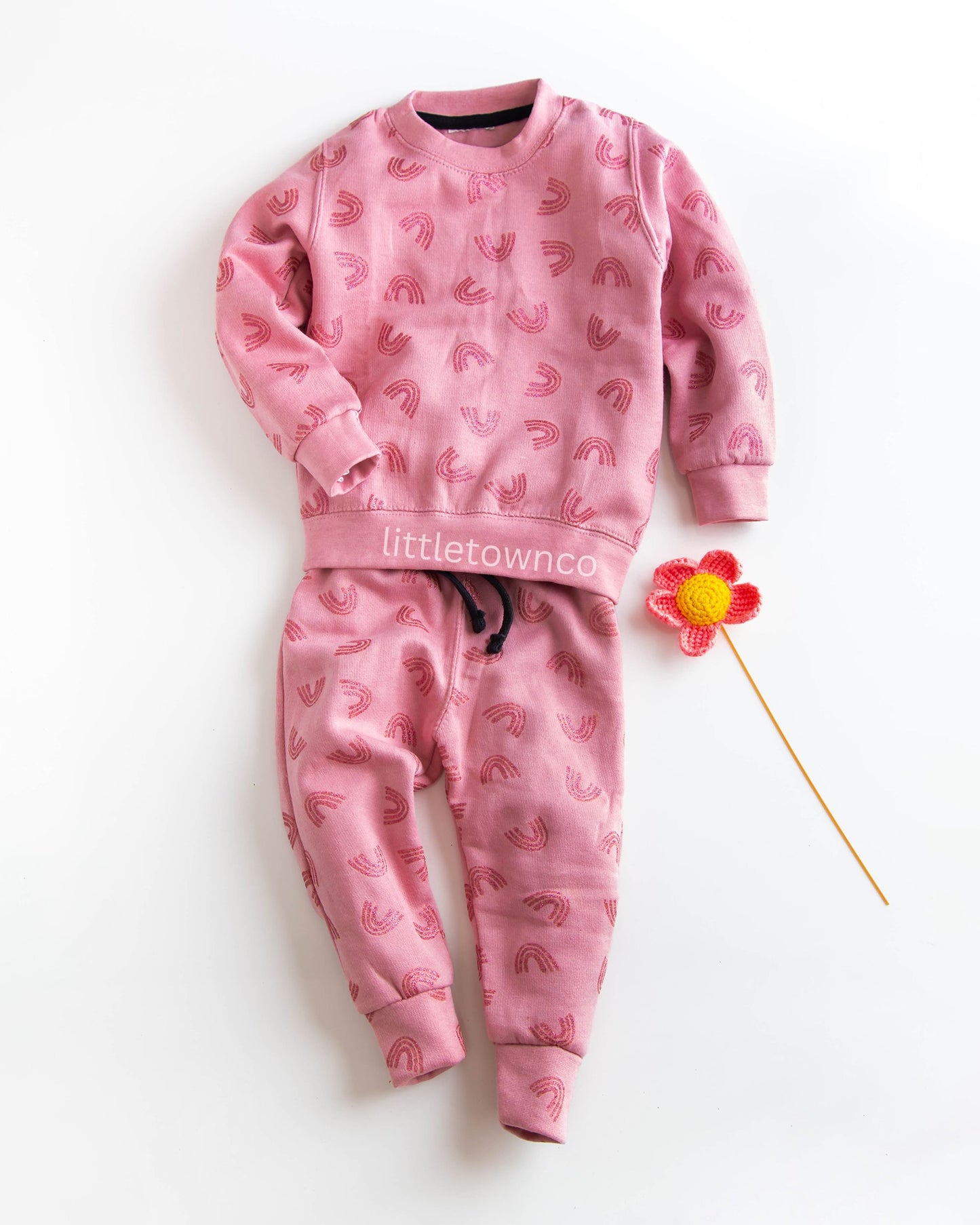 Rainbow glitter print fleece tracksuit