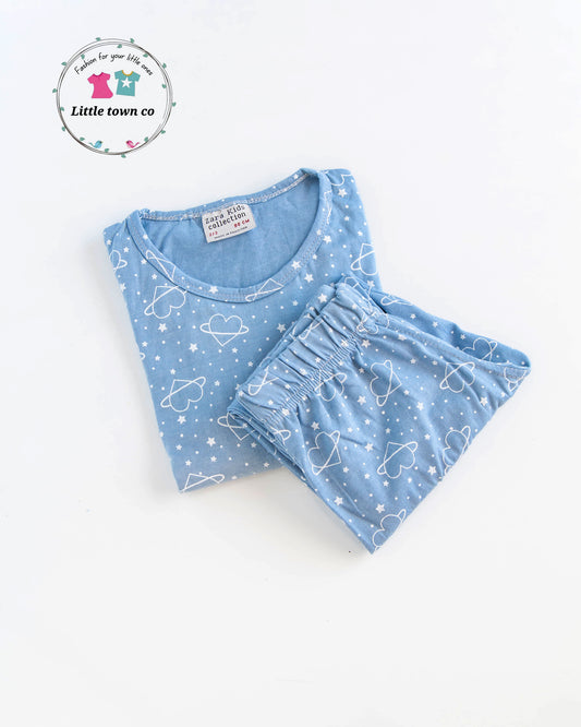 Grey hearts prints fullsleeves pj set