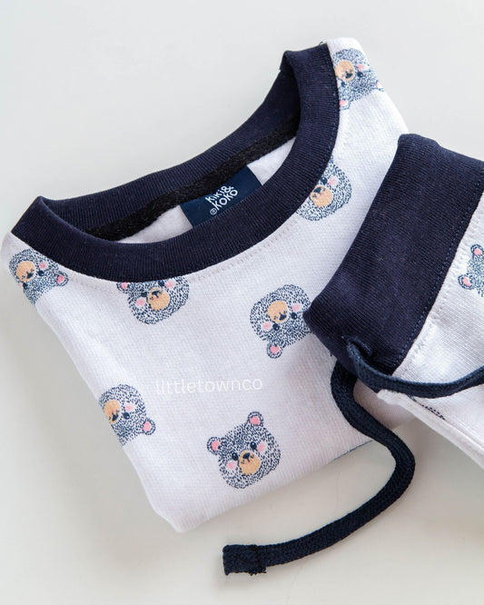 Grey bear print white tracksuit for kids unisex