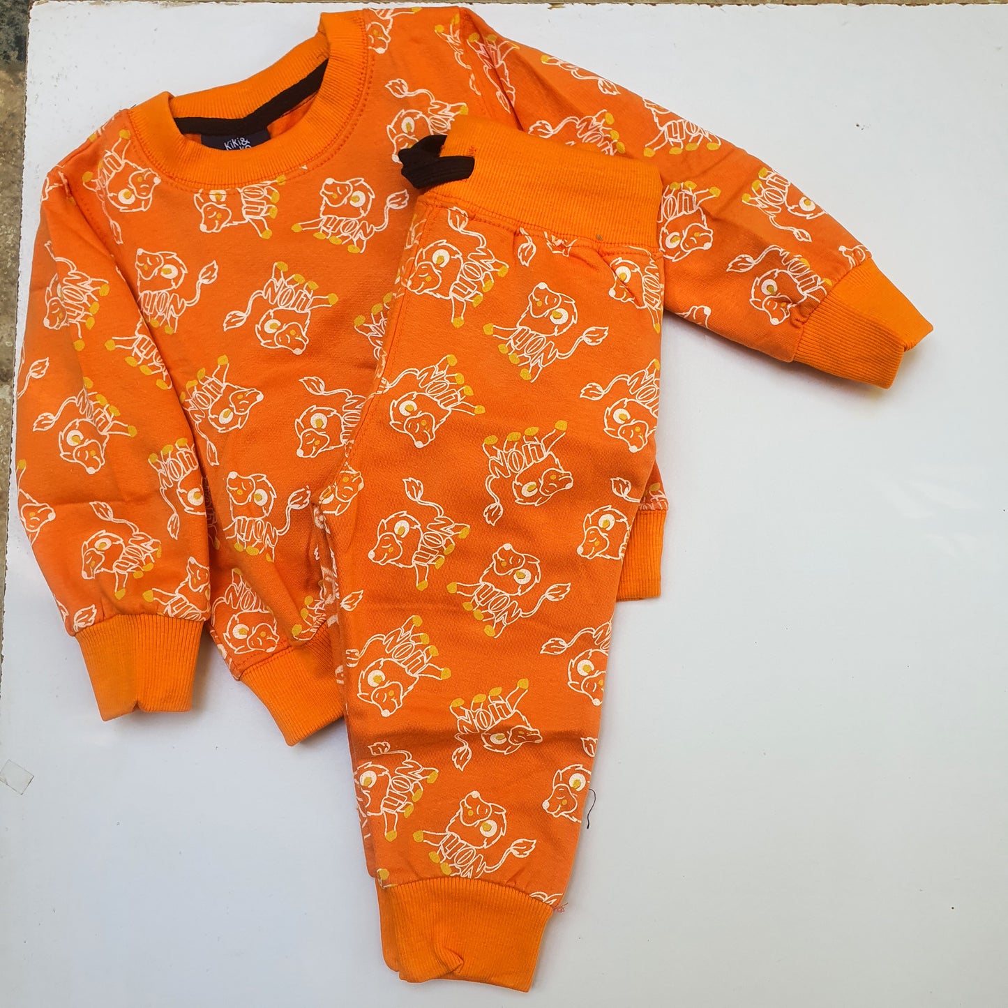 Orange colour Lion print tracksuit Unisex