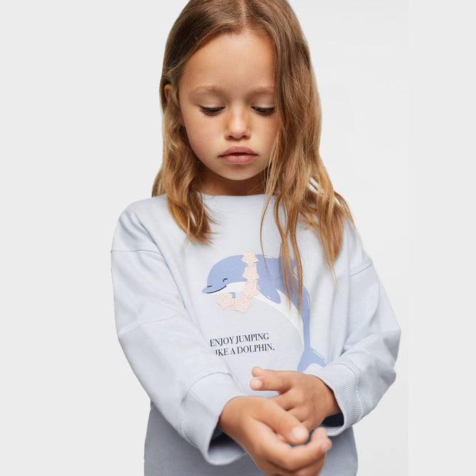 MNG enbroided light blue dolphin terry sweatshirt