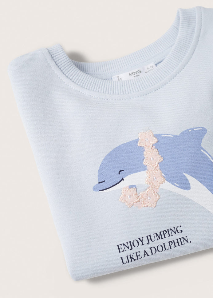 MNG enbroided light blue dolphin terry sweatshirt