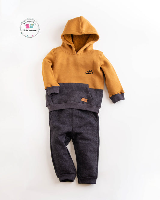 EB Mustard Grey tracksuit suit with fur hoodie