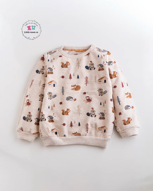 Ca Animal Print Beige colour fleece sweatshirt for kids