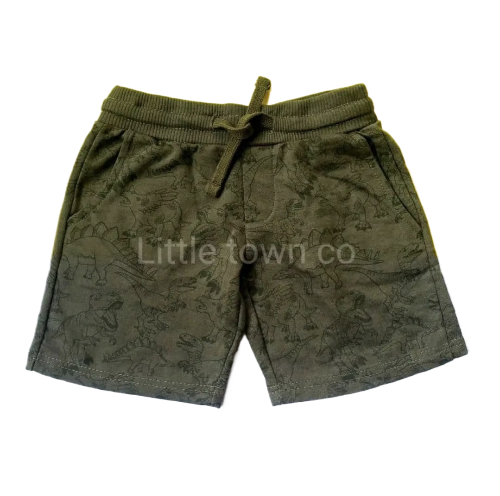 Dinosaur Print Terry Short in Dark Brown Color