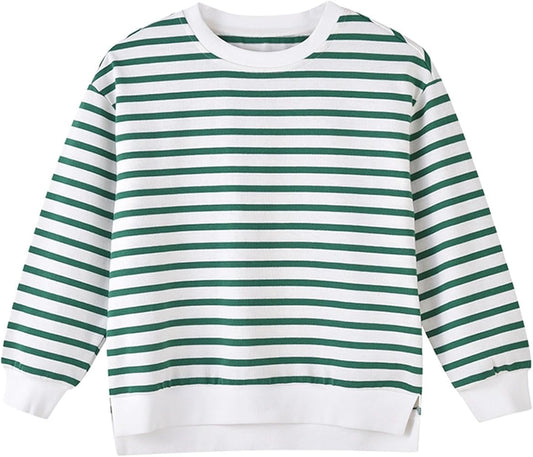 MNG green and white stripes fleece sweatshirt with back button