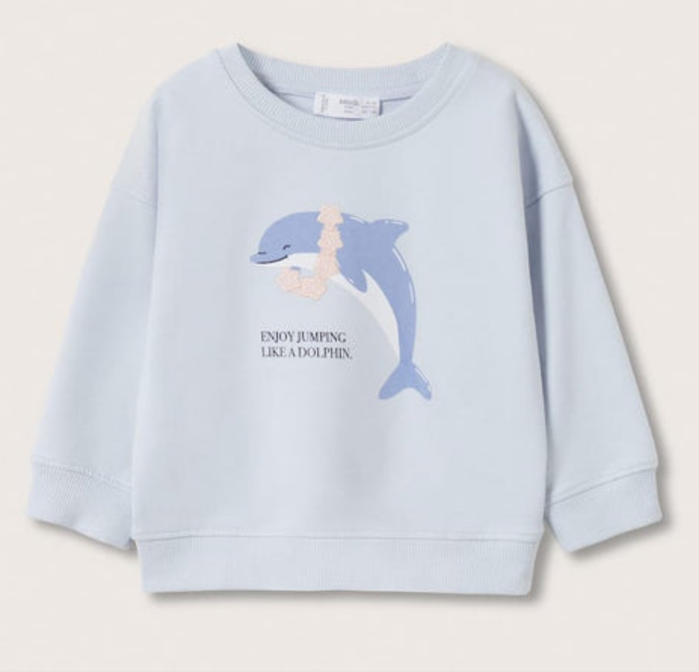 MNG enbroided light blue dolphin terry sweatshirt