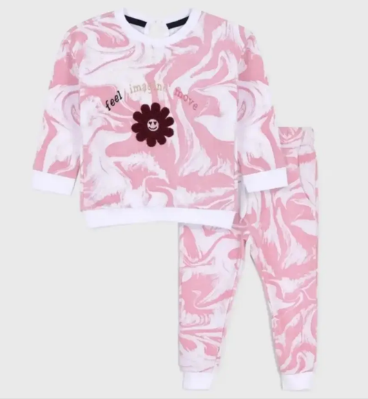 Pink embossed tracksuit for girls