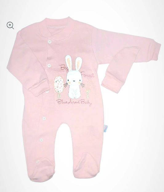 Blue Armi Embroided Baby Romper with cap - Light Pink