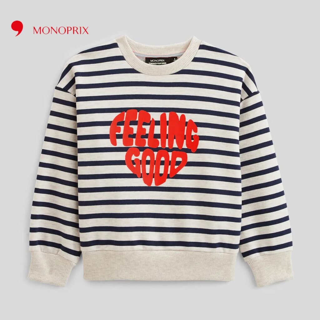 MONOPRIX LIGHT BEIGE STRIPED FEELING GOOD SWEATSHIRT