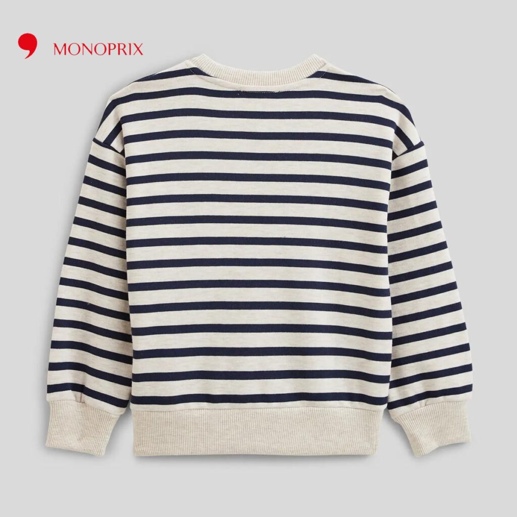 MONOPRIX LIGHT BEIGE STRIPED FEELING GOOD SWEATSHIRT