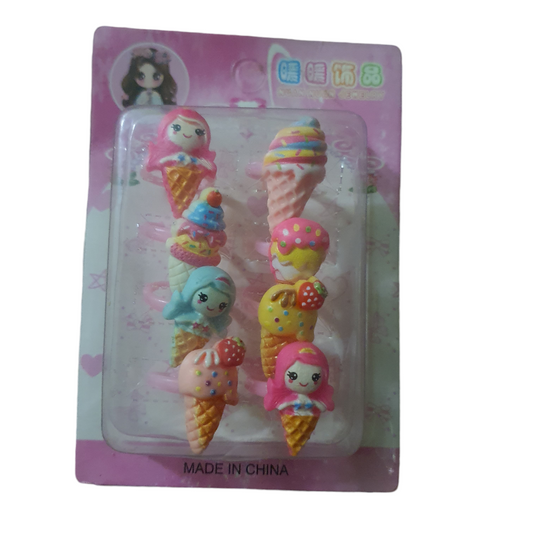 Cone ice cream theme rings for kids pack of 8 rings