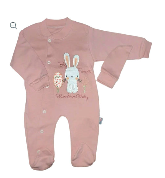 Rabbit bunny Embroided Baby Romper with cap