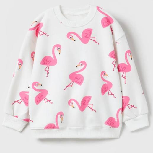 ZR white flamingo terry sweatshirt