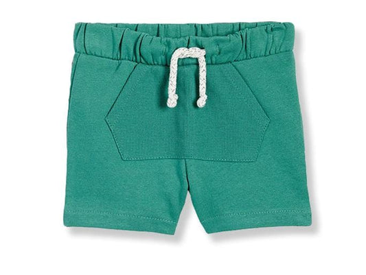 CA GREEN WAFFLE Terry SHORT with a kangaroo pocket and white Cord