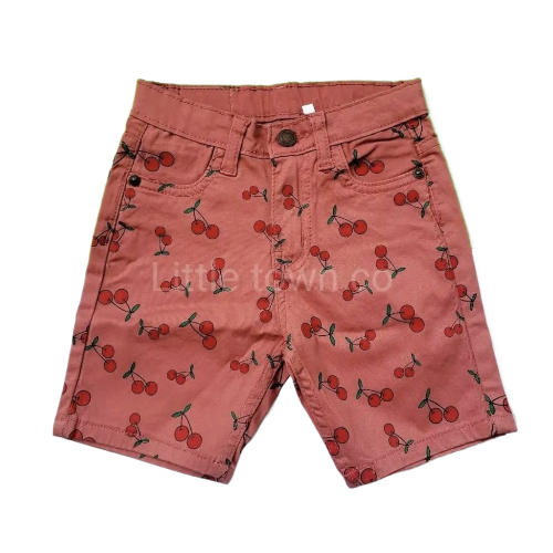 Cherry Printed Pink denim short for girls