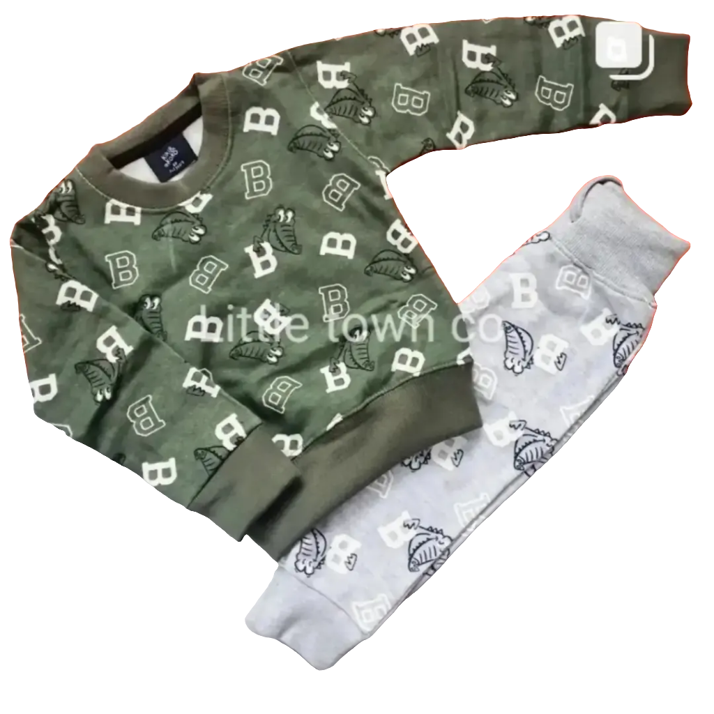 Crocodile print grey & green tracksuit for kids Unisex