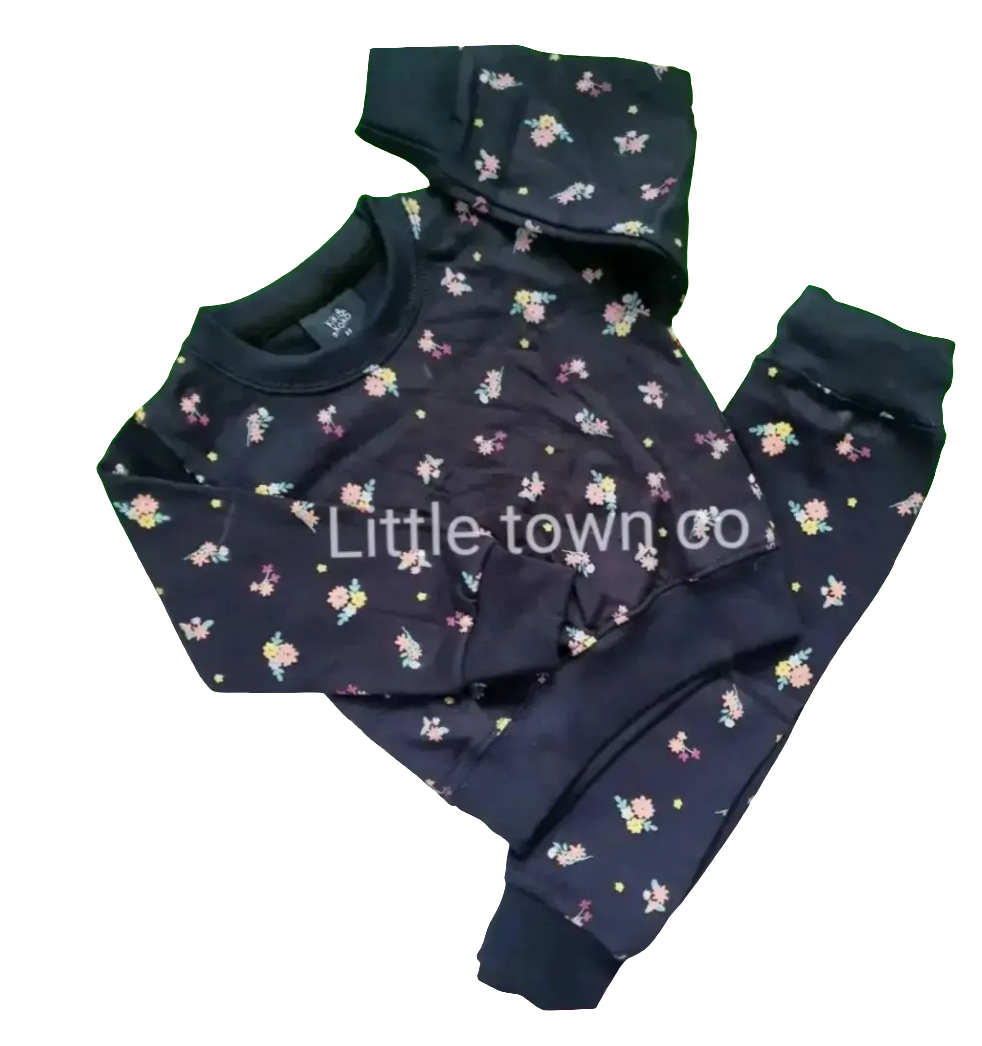 Navy blue flowers print tracksuit for girls